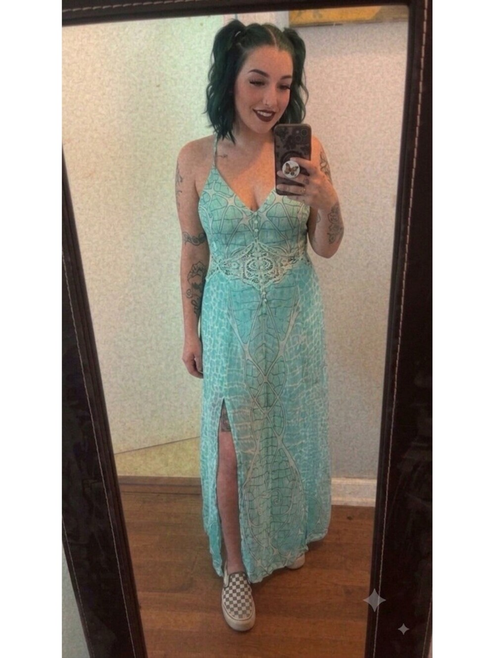 Virgin Only Maxi Dress Turquoise Blue Lace Cutout Boho Festival Size Medium